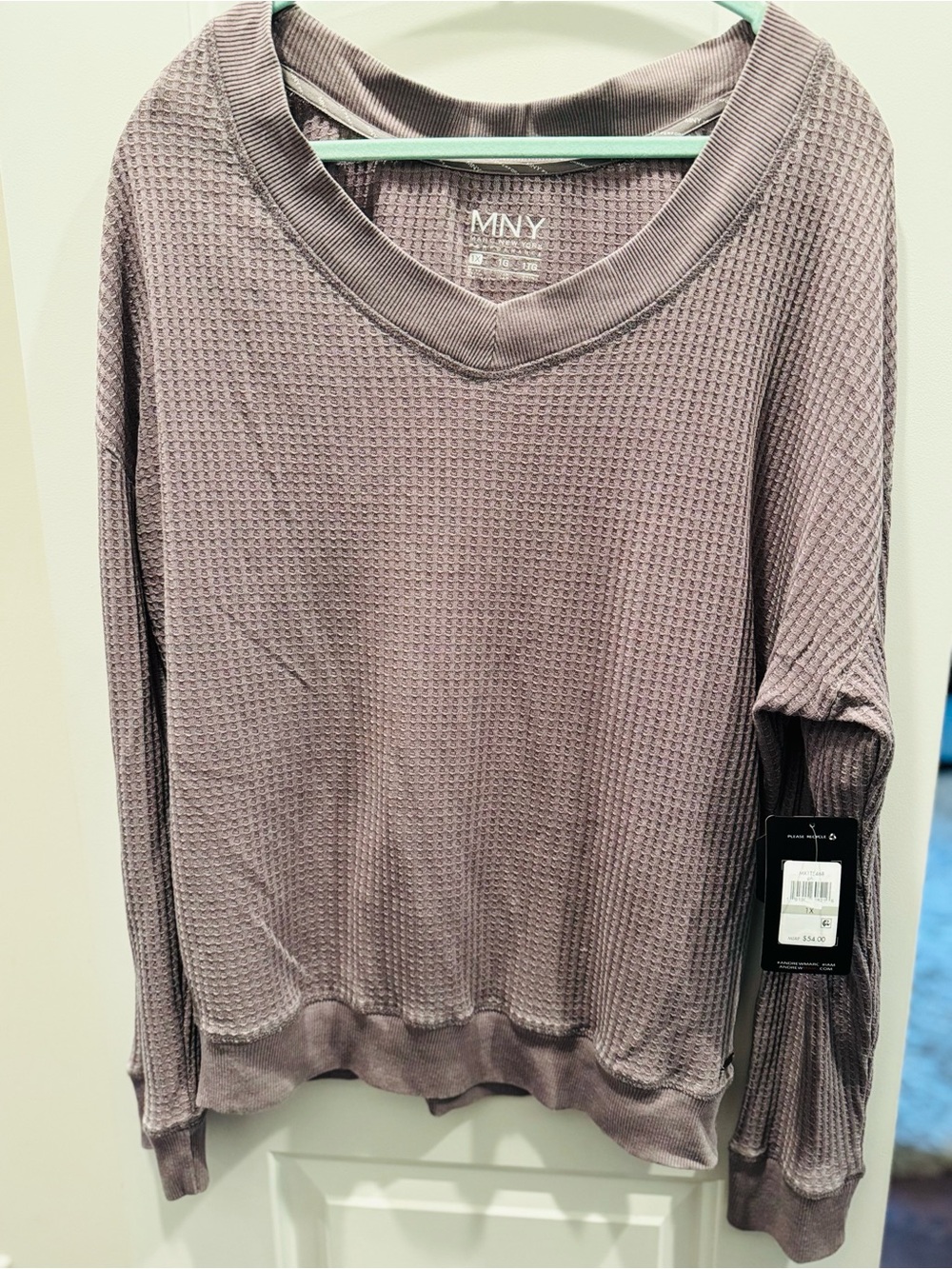NWT Marc New York Performance Vintage Waffle V-Neck Top Haze 1X
